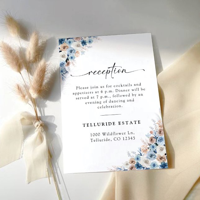 Blue Boho Wedding Reception Card Begleitkarte (Von Creator hochgeladen)