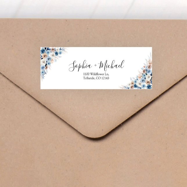 Blue Boho Wedding Return Address Label (Von Creator hochgeladen)