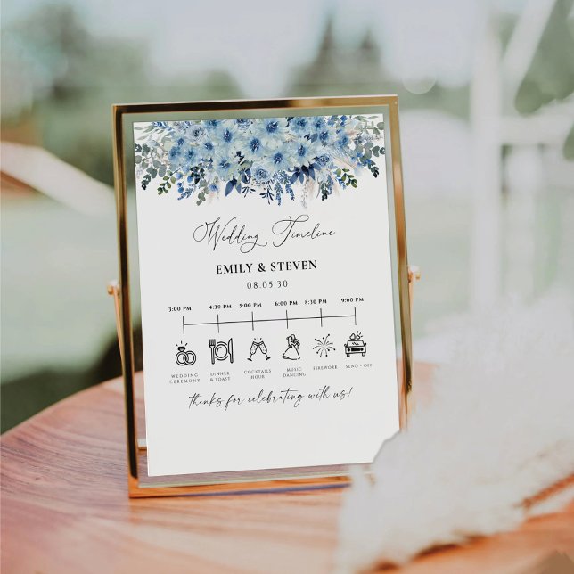 Blue Boho Wedding Timeline Sign Sockelschild (Von Creator hochgeladen)