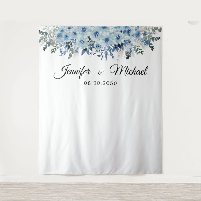 Blue Boho Wedding Zeremonie Hintergrund Wandteppich (Vorderseite)
