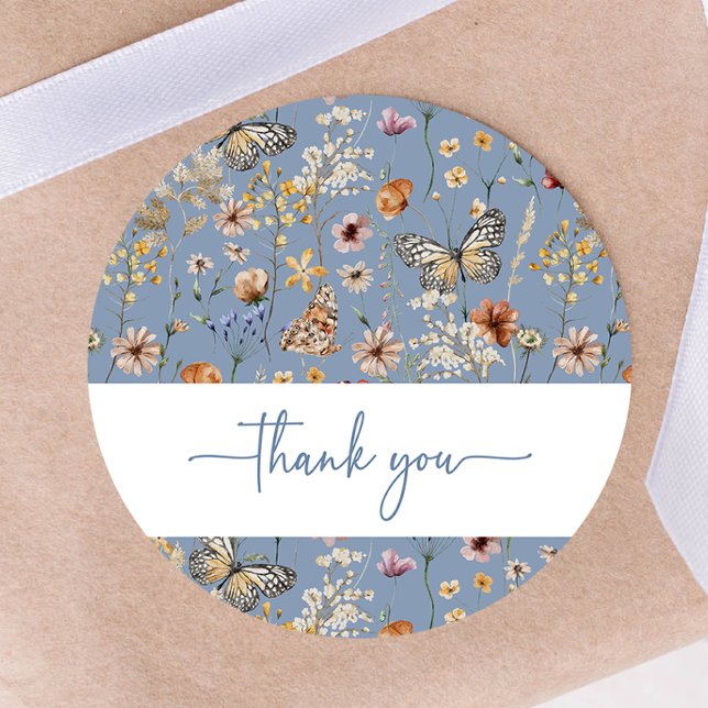 Blue Boho Wildblume Babyaufkleber Runder Aufkleber (Blue Boho Wildflower Baby Shower Sticker by Painted Paperie
)