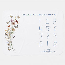 Blue Boho Wildblumen Meilensteine Baby Blanket Babydecke