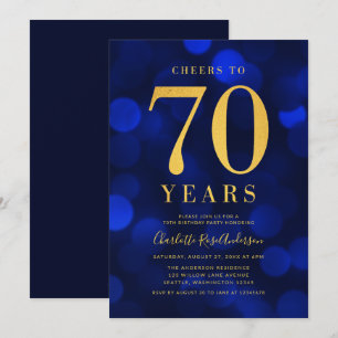 Blue Bokeh Gold feiert 70 Jahre Geburtstagsparty Einladung
