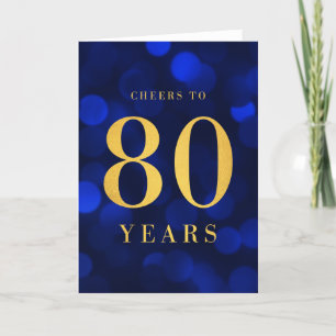Blue Bokeh Gold jubelt auf 80 Jahre Geburtstag Karte