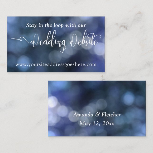 Blue Bokeh Light 32 Wedding Website-Adresse Begleitkarte (Vorne/Hinten)