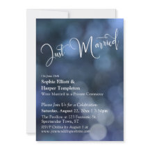 Blue Bokeh Light & "Just Married" Typografie