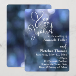 Blue Bokeh Light & Typografie 32 Wedding 1 Einladung