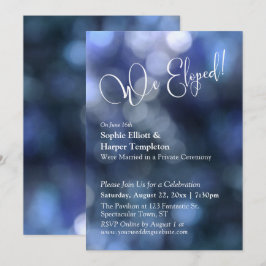 Blue Bokeh Light & "We Eloped" Typografie Einladung