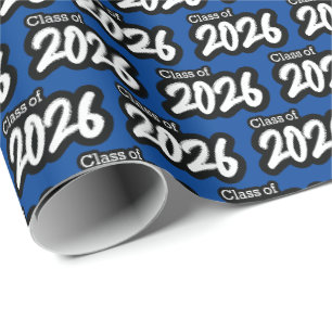Blue Bold Brush Class of 2026 Wrapping Paper Geschenkpapier