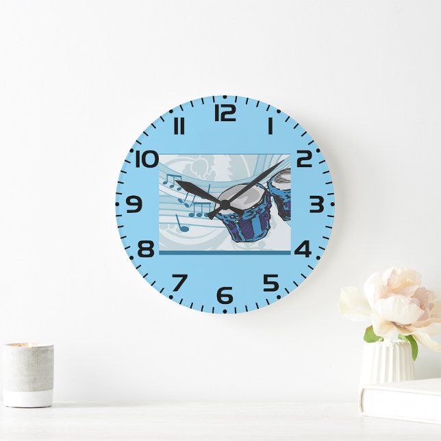Blue Bongo Drum Music Große Wanduhr (Von Creator hochgeladen)