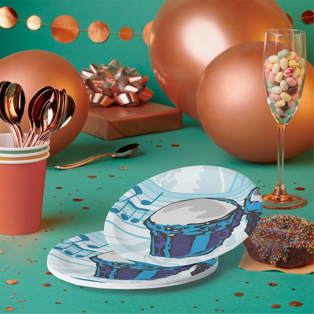 Blue Bongo Drum Music Pappteller (Von Creator hochgeladen)