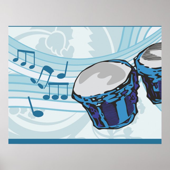 Blue Bongo Drum Music Poster (Vorne)