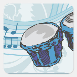 Blue Bongo Drum Music Quadratischer Aufkleber