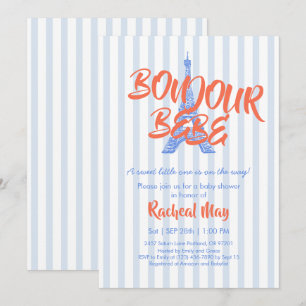 Blue Bonjour Bébé Baby Dusche Einladung