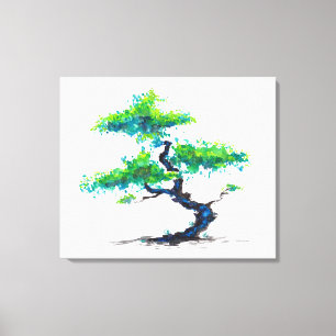 Blue Bonsai Watercolor Canvas Print Leinwanddruck