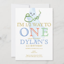 Blue BOO Ich bin halb bis ein 6 Monate Junge Gebur Einladung