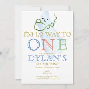 Blue BOO Ich bin halb bis ein 6 Monate Junge Gebur Einladung