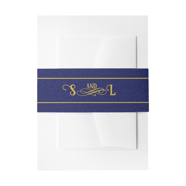 Blue Book Cloud Golden Blüh Monogram Wedding Einladungsbanderole (Vorderseite Beispiel)