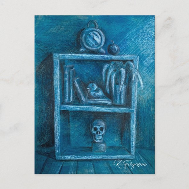 Blue Bookcase Postcard Postkarte (Vorderseite)