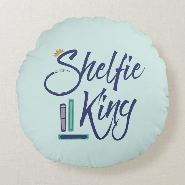 Blue Booklover Shelfie King Rundes Kissen (Vorderseite)