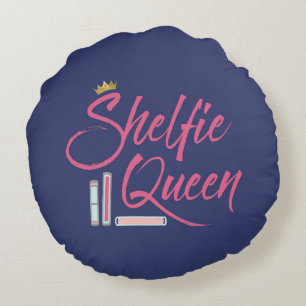 Blue Booklover Shelfie Queen Throw Rundes Kissen