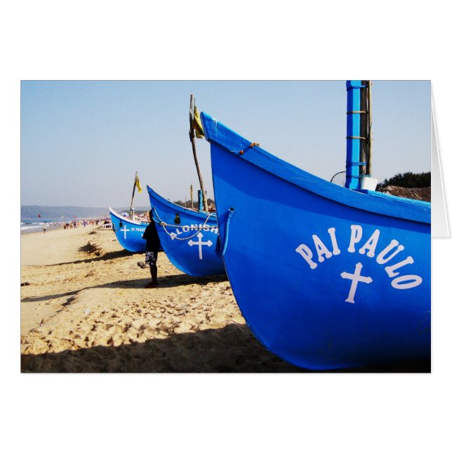 Blue Boote auf Candolim Beach Goa Indien (Vorderseite (Horizontal))