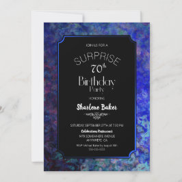 Blue Border Black Surprise 70. Geburtstagsparty Einladung