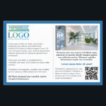 Blue Border Gray Text Logo & Qr Informativ Flyer<br><div class="desc">Informativer Marketing-Flyer für Ihr kleines Unternehmen mit viel Platz für Ihren eigenen Text auf einer Seite, zusammen mit Ihrem Logo, QR-Code, und ein Foto. Auf der anderen Seite ein größeres Foto, eine Website-Adresse und eine Tagline oder kurzer Text. Ein blauer Rahmen, der den Text fokussiert Werbefilm Flyer personalisiert mit Ihrem...</div>