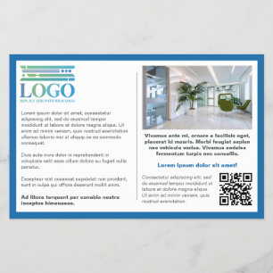 Blue Border Gray Text Logo & Qr Informativ Flyer