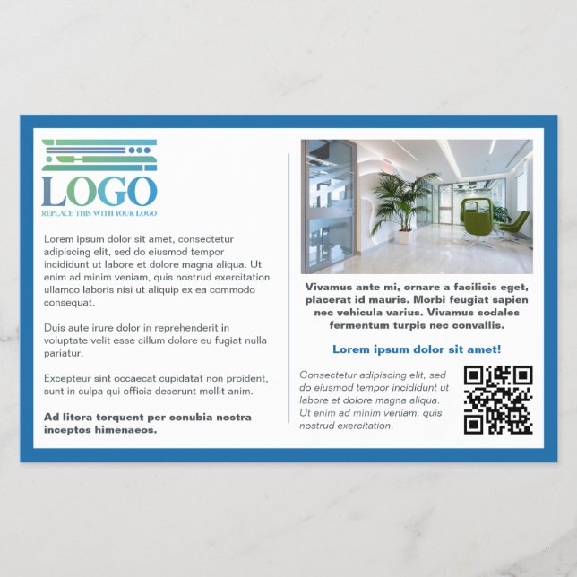Blue Border Gray Text Logo & Qr Informativ Flyer (Vorne)