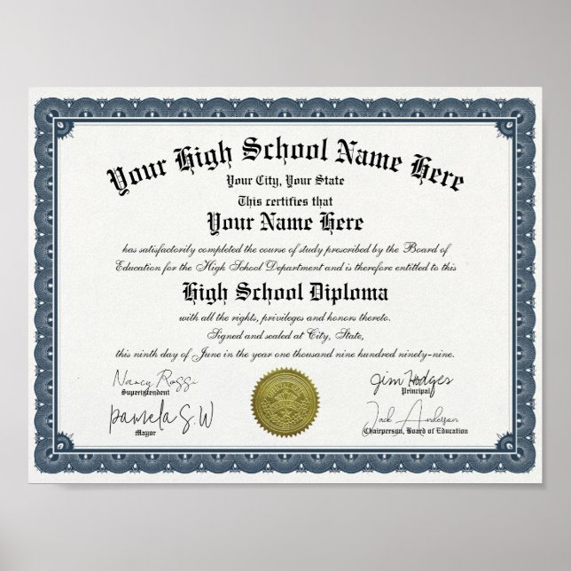 Blue Border High / Zuhause School Diploma Poster (Vorne)