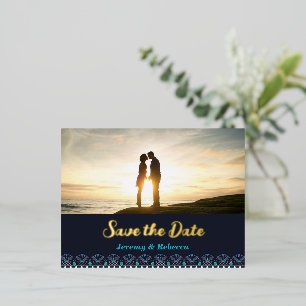 Blue Border Image Save the Date Postcard Folie Einladungspostkarte