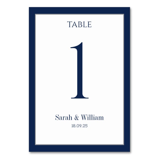 Blue Border Wedding Tischnummer Card (Vorderseite)
