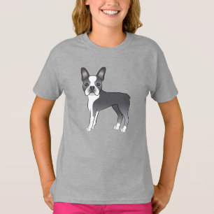Blue Boston Terrier Adorable Cartoon Dog Zeichnend T-Shirt