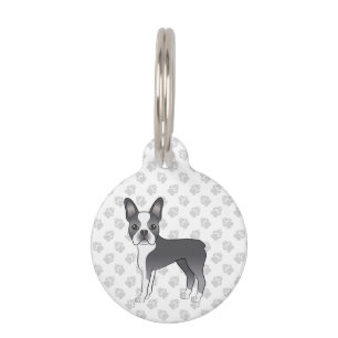 Blue Boston Terrier Cartoon Hund mit Informationen Haustiermarke