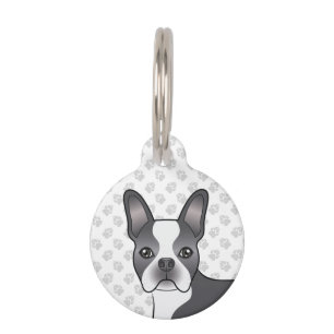 Blue Boston Terrier Niedlich Cartoon Dog Head & Pa Haustiermarke