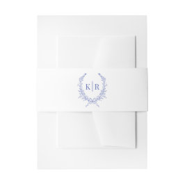 Blue Botaniacal & Ribbon Wappen Monogram Wedding Einladungsbanderole