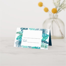 Blue Botanical Beach Palm Foliage Hochzeit Platzkarte