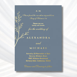 Blue Botanical Bible Verse Christian Wedding Gold Folieneinladung