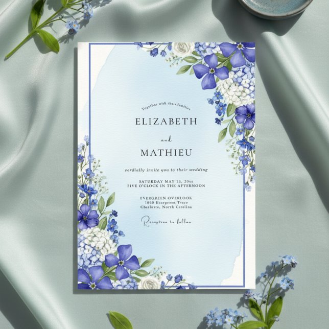 Blue Botanical Bloom Wedding Einladung (Von Creator hochgeladen)