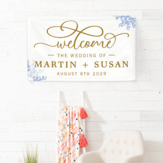 Blue Botanical Eucalyptus Blätter Wedding Party Banner