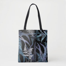Blue Botanical Ferns on Dark Background