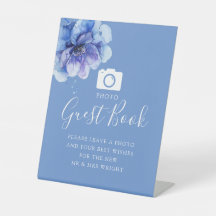 Blue Botanical Floral Foto Gästebuch Hochzeit