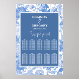 Blue Botanical Florals Wedding Chart Poster
