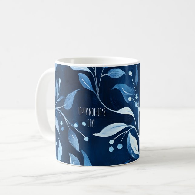 Blue Botanical Twin Mama Muttertag Kaffeetasse (Vorderseite Links)
