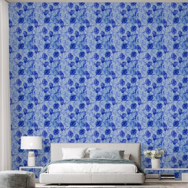 Blue Botanical Vinyl Wallpaper Tapete (Schlafzimmer)