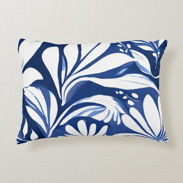 Blue Botanical Watercolor Floral Pattern Dekokissen (Vorderseite)