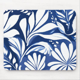 Blue Botanical Watercolor Floral Pattern Mousepad