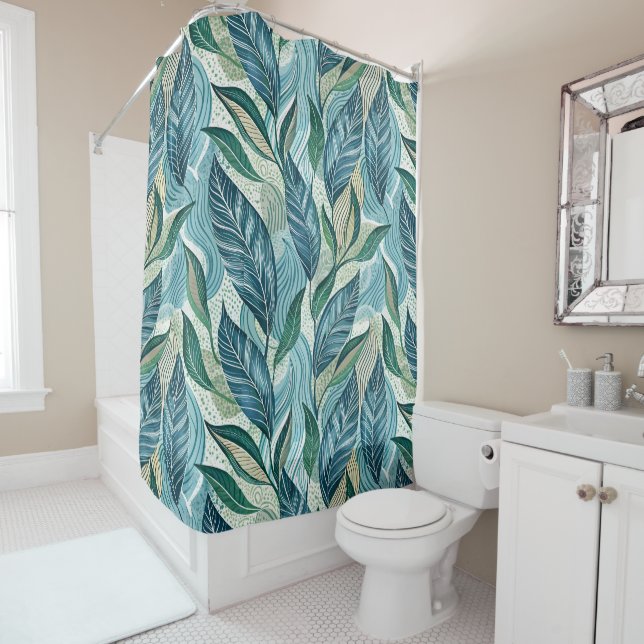 Blue Botanical Wave Modern Pattern Duschvorhang (Beispiel)