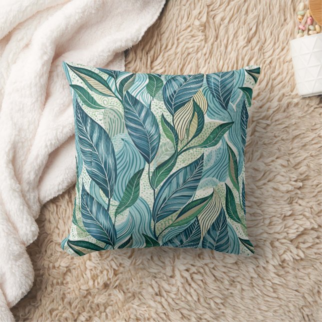Blue Botanical Wave Modern Pattern Kissen (Decke)